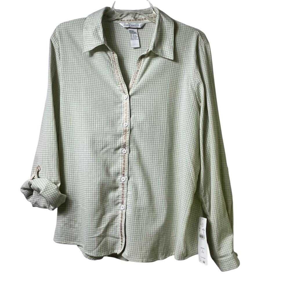 Napa Valley NWT‎ Long Sleeve  Roll Tab Button Front Gingham Check Top L (2605)